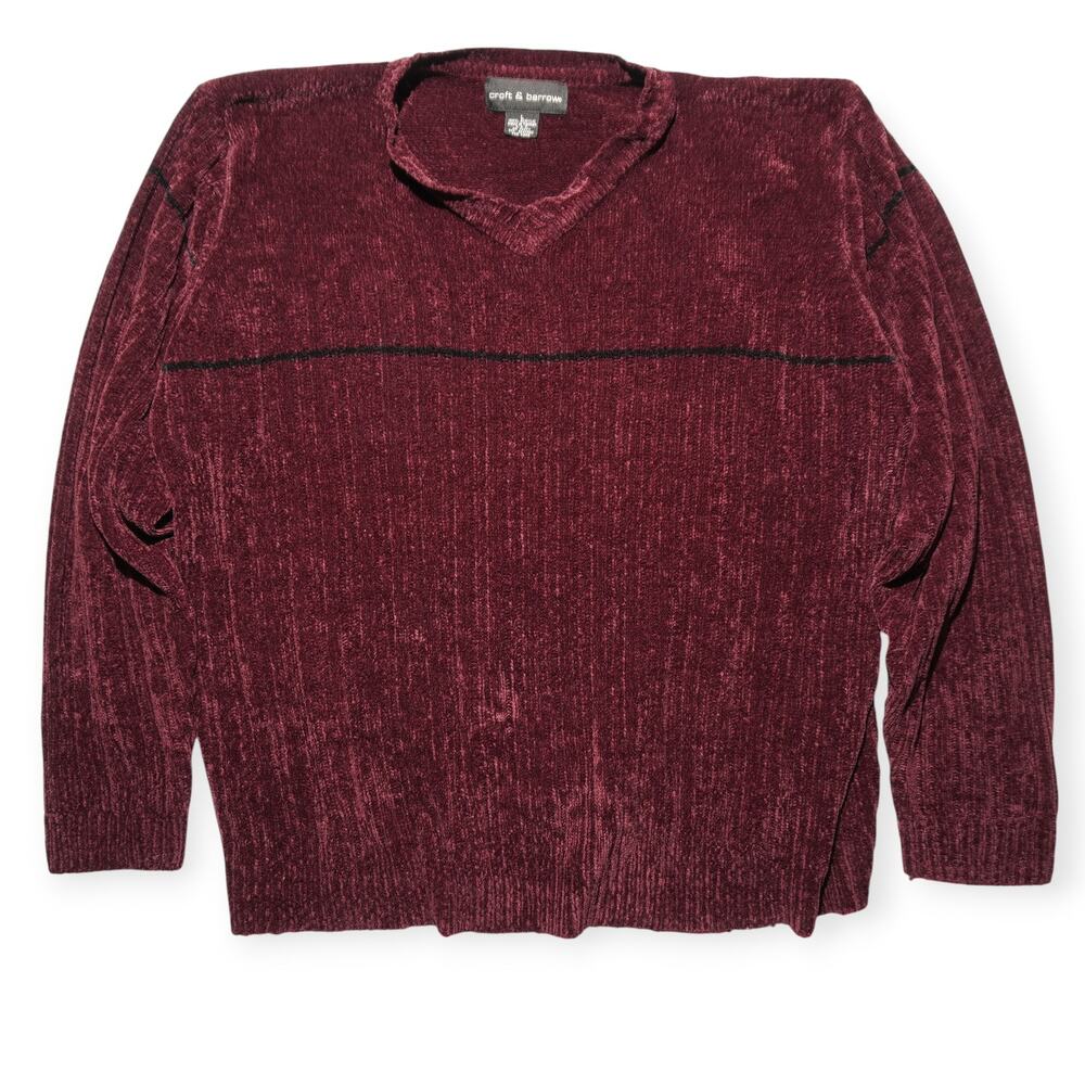 Croft & Barrow Chenille Sweater Men’s L Burgundy V-Neck Textured Minimal - Picture 1 of 9